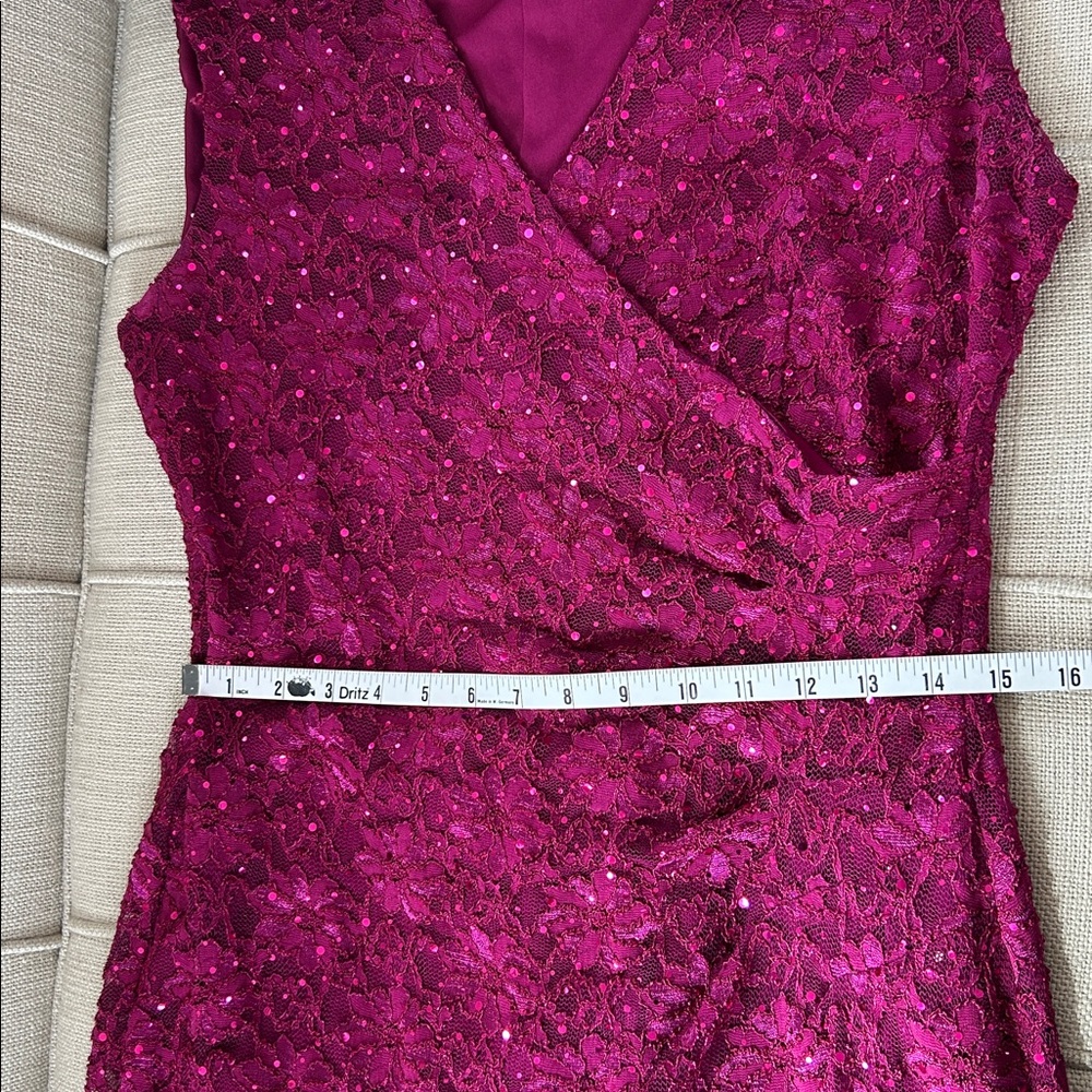 Magenta Floral Lace Dress with Embellishments - Picture 7 of 9
